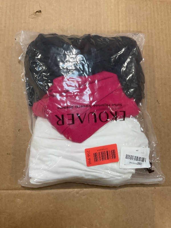 View 2 of ****WHITE TOP STAINED*** Ekouaer Womens 3 Pack Long Sleeve Shirts V Neck Ribbed Slim Fit Basic Tops Thermal Undershirts Casual Tee Black/White/Rose Red Small