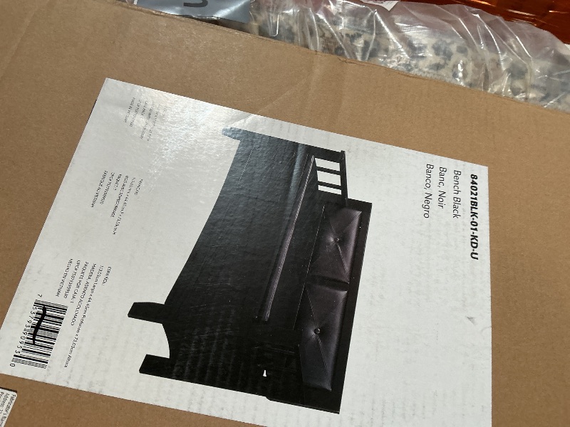 Photo 1 of ***FOR PARTS ONLY / MISSING ASSEMBLY PIECES*** Linon Carlton Padded Bench, 44.5"W x 17"D x 30"H, Black