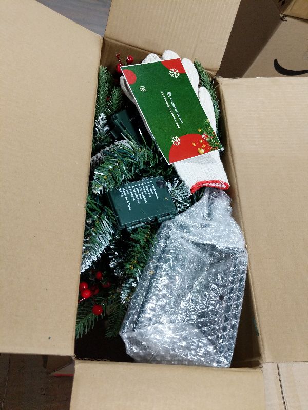 Photo 1 of 2 Pack Artificial Christmas Urn Filler,20" MUL-ti Color 50 LED Outdoor/Indoor Trees with 8 Modes & Auto Timer,Waterproof Battery Box & Stakes,Includes Pine Cones & Red Berries for Holiday Decor