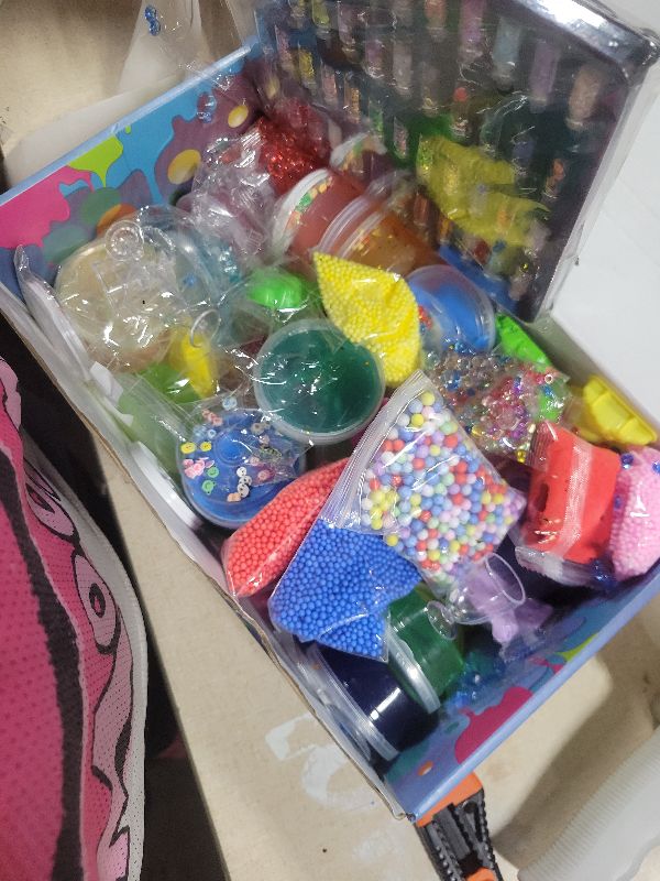 Photo 1 of 126 Pcs DIY Slime Making Kit for Girls Boys - Birthday Idea for Kids Age 5+. Ultimate Supplies Include 28 Crystal Slime, 2 Glow in The Dark Powder, 48 Bottle Glitter Jar etc.