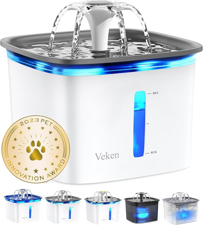 Photo 1 of **MSRP 27.99**Veken Innovation Award Winner 95oz/2.8L Pet Fountain, Automatic Cat Water Fountain Dog Water Dispenser with Replacement Filters for Cats, Dogs, Multiple Pets (Grey, Plastic)