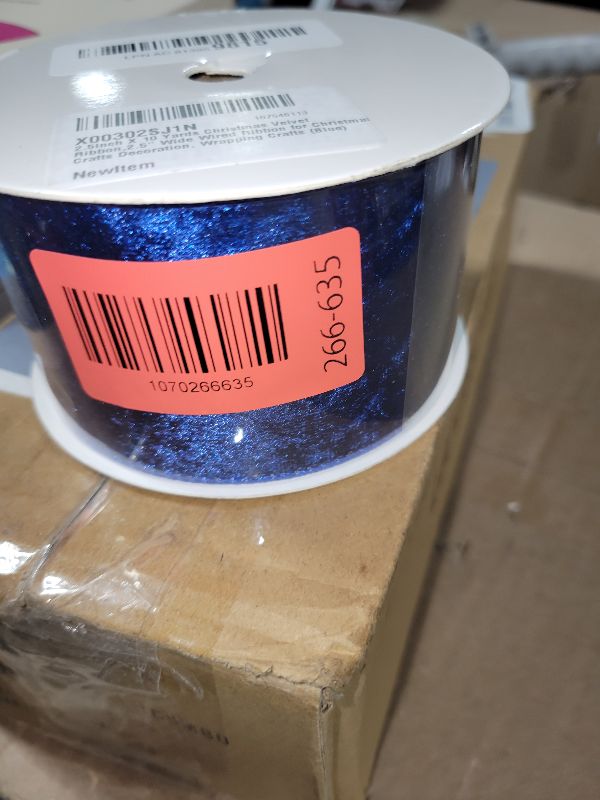 Photo 1 of 2.5Inch X 10 Yards Christmas Velvet Ribbon,2.5" Wide Wired Ribbon for Christmas Crafts Decoration, Wrapping Crafts (Blue)