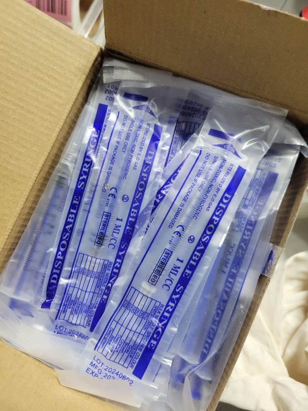 Photo 1 of 100 Pack 1ml Syringes with Needle, 27 G 0.5 Inch Needle Lab Disposable Individually Sealed Packed, Syringes for Industrial Scientific Labs, Liquids Measuring and Dispensing
