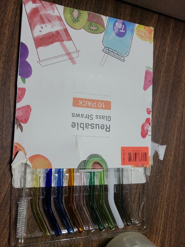 Photo 1 of 10 Pcs Reusable Bent Glass Drinking Straws,9''x10 mm Colorful Glass Straws for Beverages, Shakes, Milk Tea, Juices,Set of 10 Bent with 2 Cleaning Brushes -Shatter Resistant