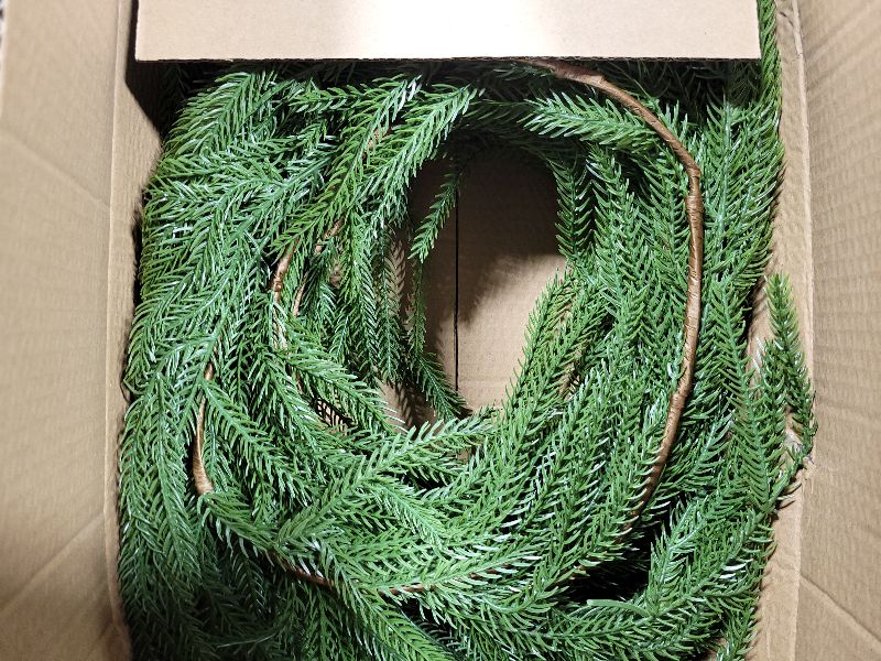 Photo 1 of 2 Pcs 6 Ft Artificial Norfolk Pine Garlands, Real Touch Norfolk Pine Garland, Realistic Natural Christmas Greenery for Table, Mantle, Wall, Indoor, Outdoor Christmas Holiday Decorations (2, 6 FT)