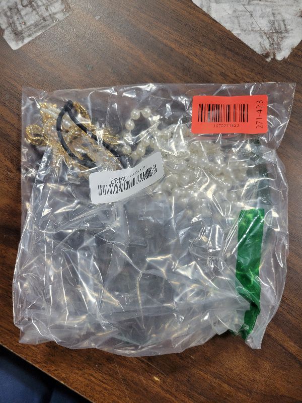 Photo 1 of 1920s Flapper Accessories Set - Flapper Headband Pearl Necklace - Vintage Roaring 20s Costume Jewelry with Gold Alloy Rhinestones