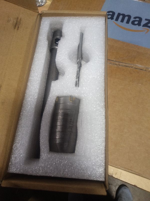 Photo 1 of 1-1/2" Concrete Hole Saw, 38mm Tungsten Steel Core Bit for Cinder Block, Brick, Rock, Plank Walls for Pipes or mini Split Lines, with SDS Plus Shank and 2 Center Positioning Drill Bits.