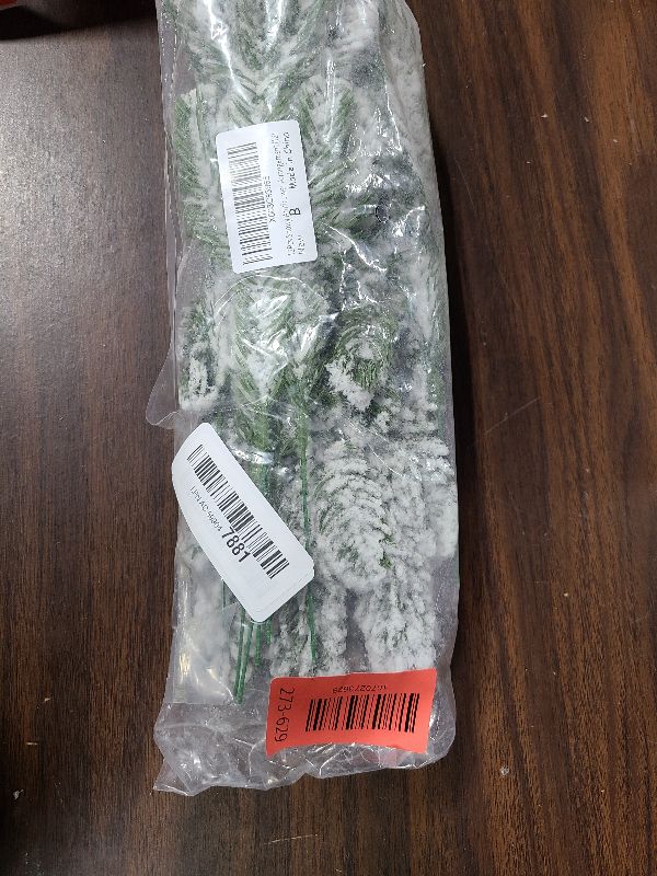 Photo 1 of 12Pcs Snowy Artificial Pine Needles - Branches Twigs 10.6" Frosted Pine Picks Greenery Stems for Crafts, Wreaths, Garlands - Holiday Decor