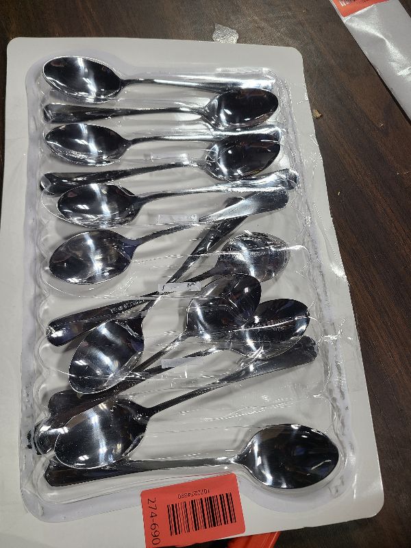 Photo 1 of 12 Pcs Teaspoons Set, Food-Grade Stainless Steel Spoons Silverware, Cutlery Tea Spoons, Durable Dessert Spoons, Metal Spoon for Home, Kitchen or Restaurant, Mirror Polished, Dishwasher Safe 6.7 Inch