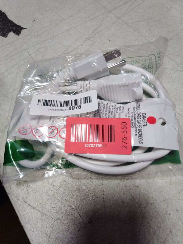 Photo 1 of 16/3 White Indoor Outdoor Extension Cord 6 Ft Waterproof, Extension Cord with 3 Prong Grounded Plug,13A 1625W 16AWG SJTW, Flexible Weatherproof Power Cable