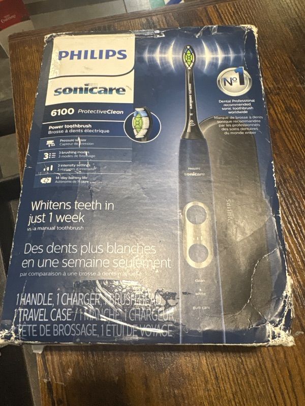 Photo 1 of Philips Sonicare ProtectiveClean 6100 Rechargeable Electric Toothbrush, with Pressure Sensor, 3 Cleaning Modes, SmarTimer and QuadPacer, 14-Day Battery Life, Travel Case, Navy Blue, Model HX6871/49