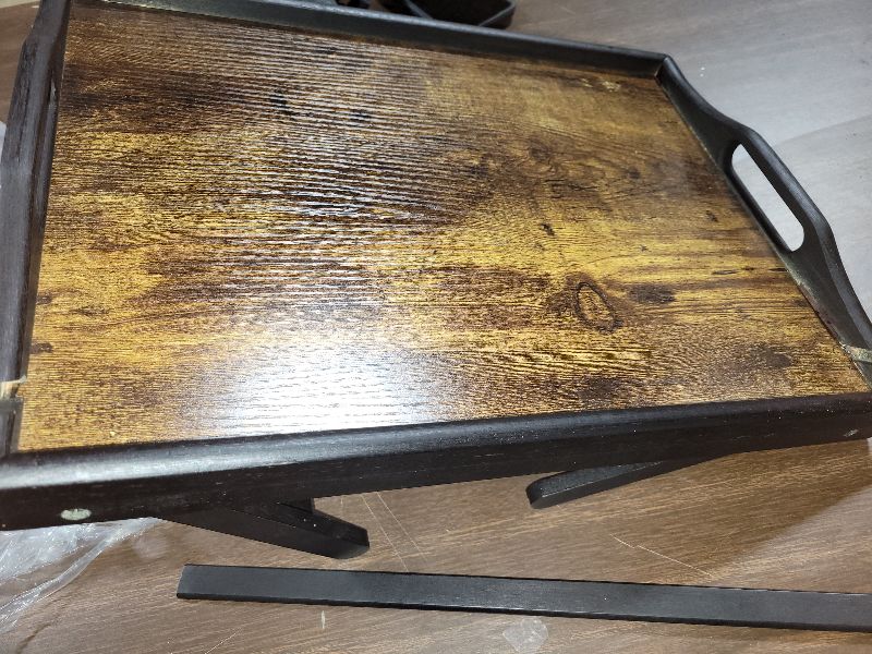 Photo 1 of 2 Pack Bed Tray Table Breakfast Trays Serving Tray Adjustable Height for Eating Bamboo Bed Laptap Floding Legs with Handles and Phone Holders