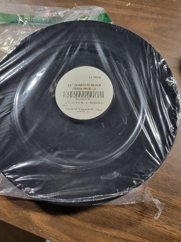 Photo 1 of 13'' Charger Plates Black Plastic Heavy Duty Disposable Dinner Chargers Serveware Dishes Platters Tableware Pack of 12