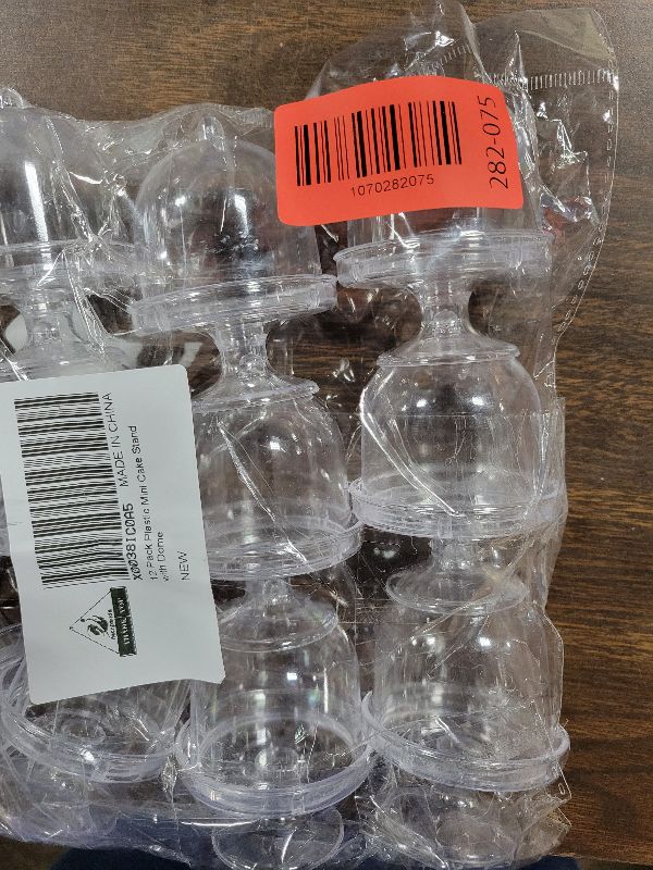Photo 1 of 12 Pack Plastic Mini Cake Stand with Dome, Cake Stand Candy Box Bulk for Candies, Clear Small Cake Display Stand for Chocolate, Dessert, Wedding, Birthday, Baby Shower, Tea Party Supplies