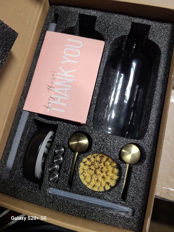 Photo 1 of [Luxury] Kitchen Soap Dispenser Set - 16OZ Clear Glass Bottle, Stainless Steel Pump, Instant Dry Tray, Waterproof Labels, Non-Slip Silicone Pad, and Dish Brush | Upgrade for Your Kitchen and Bathroom