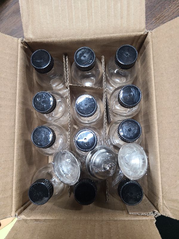 Photo 1 of 12 Pack, 2 oz Small Clear Glass Bottles w/Lid & 3 Funnels - 60ml Boston Shot Bottles for Health, Immunity, Potion, Wellness, Sample, Ginger, Juice - Mini Personal Care & Beauty Travel Bottle