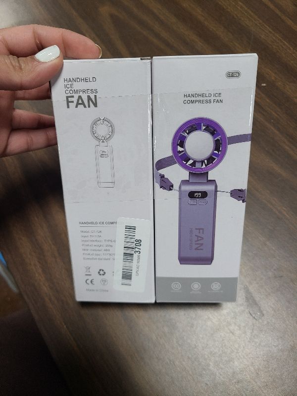 Photo 1 of 2 Pack Handheld Portable Turbo Fan with Ice Cooler, Speed (1-199) 5500mAh*2 Rechargeable Personal Fan,[20H Cooling Time] Mini Yet Powerful, Small Pocket Fans for Travel/Outdoor/Office, Grey Purple