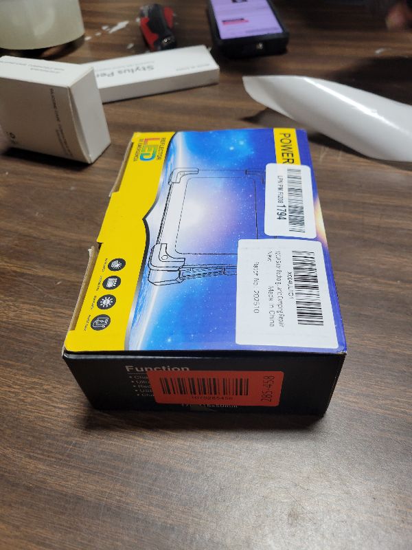 Photo 1 of 120W Solar Rechargeable Work Light, 144 LED 10000LM Led Work Light with 4 Modes, Portable Flood Light with Stand, IP66 Waterproof Outdoor Working Light for Emergency Mechanic Camping Repair