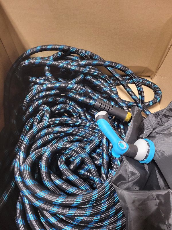 Photo 1 of 100 ft Expandable Garden Hose - Kink Free Flexible Water Hose 100ft with 10 Pattern Spray Nozzle, 3/4 Solid Brass Connectors, Retractable Latex Core - Lightweight Expanding Hose