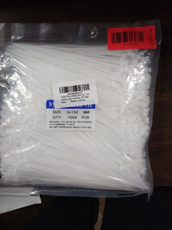 Photo 1 of 1000 Pcs White Zip Ties, 6 Inch Clear Self-Locking Nylon Cable Ties, Premium Heavy Duty Plastic Wraps Wire Ties for Indoor and Outdoor