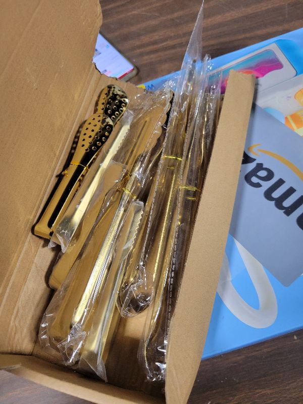 Photo 1 of 12 Pcs Gold Tongs for Serving Food Stainless Steel Small Gold Serving Tongs for Appetizer Tea Party Coffee Bar Food Ice Salad Barbecue Cookies Sugar, 4 Styles