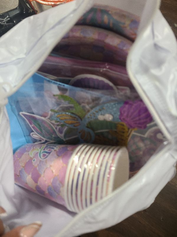 Photo 1 of 132Pcs Mermaid Party Decorations, Little Fish Birthday Party Tableware Plates Cups Napkins Tablecloth Banner Balloons Hanging Swirl etc Mermaid Birthday Party Decorations