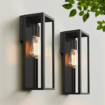 Photo 1 of 2-Pack Outdoor Wall Lanterns, Exterior Waterproof Wall Sconce with Glass Shades, Matte Black Porch Lights Wall Mounted, Anti-Rust E26 Modern Wall Lighting Fixtures for Patio Garage Entryway Front Door