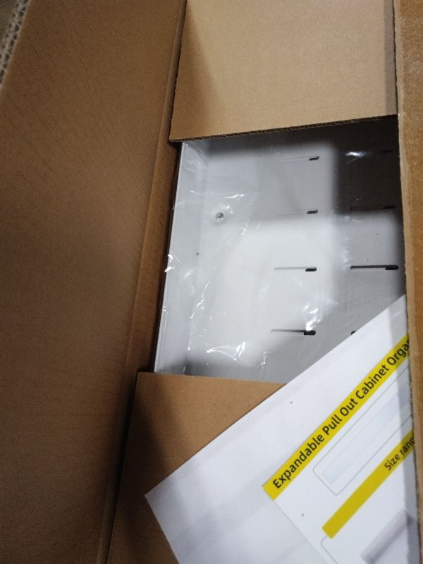 Photo 1 of 1 Pack 21" Deep Pull Out Cabinets Drawers Organizer for Kitchen, Expandable Slide Out with Adhesive, Adjustable Roll Out Cabinet Shelf for Pantry Pots Pans (White, 21" D x 12.6" W x 2.76" H)