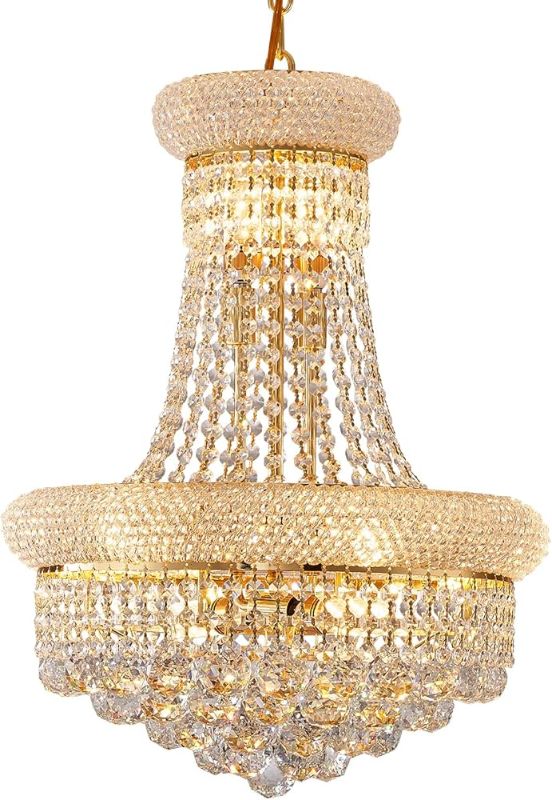 Photo 1 of 10 Lights Gold Finish Empire Crystal Chandelier Lighting for Dining Room Living Room Foyer Hallway Bedroom Entryway (Dia 18'') 