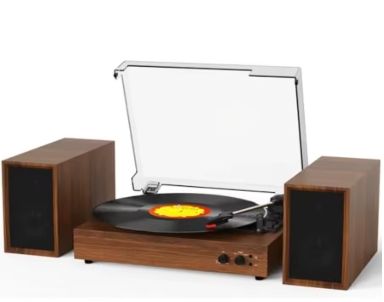 Photo 1 of **MSRP 133.57**Vintage Belt-Driven Record Player for Vinyl with External Speakers Bluetooth 3 Speed 33 45 78 RPM Turntable in Walnut with Ster