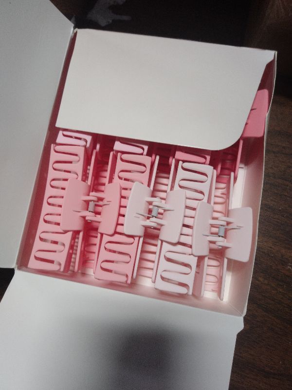 Photo 1 of 12 Pcs Pink Large Square Hair Claw Clips for Women, 4.3-Inch Matte Rectangle Claw, Strong Hold Non-slip Hair Clips for Thick & Thin Hair