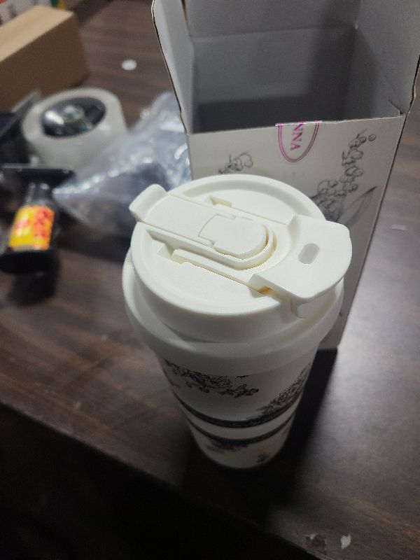 Photo 1 of [2-IN-1 LID] Travel Mug,Coffe mug,Coffe cup,Ceramic coating Lined,316 Stainless Steel,BPA Free,Vacuum Insulated Tumbler for Water, Iced Tea or Coffee, Smoothie and More (Peony-White, 18 Onuces)