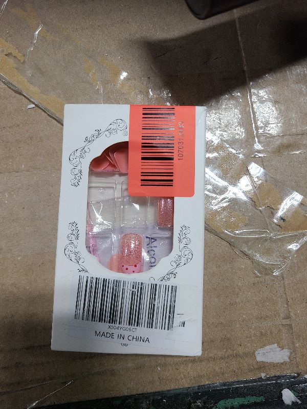 Photo 1 of 24Pcs Valentines Press on Nails Short Square Fake Nails with Heart Design Glitter Pink Valentines Nails Press ons Polka Dots Stripe Full Cover Glue on Nail Cute Acrylic False Nails Kit for Women Girls