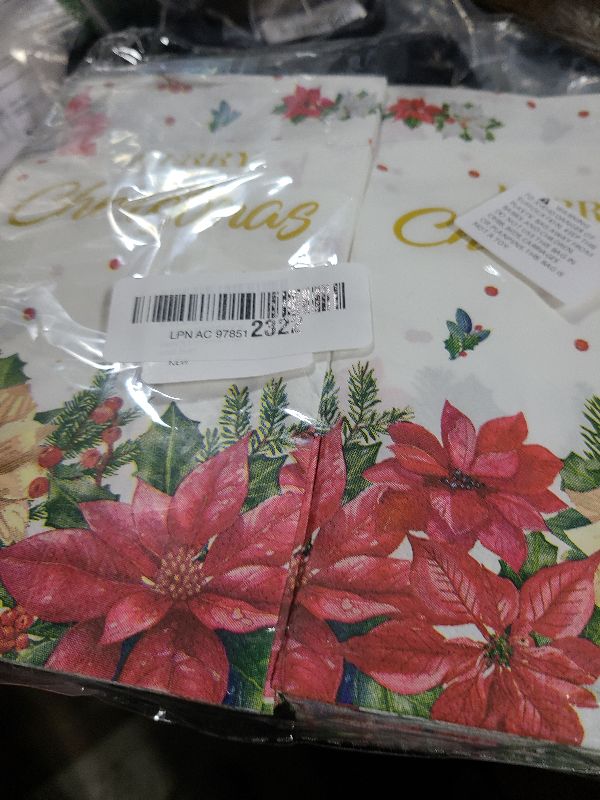 Photo 1 of 100PCS Christmas Napkins Disposable Poinsettia Flower Paper Napkins 3 Ply Decorative Paper Hand Towels for Bathroom Xmas Red Poinsettia Berry Guest Napkins for Winter Holiday Christmas Cocktail Party