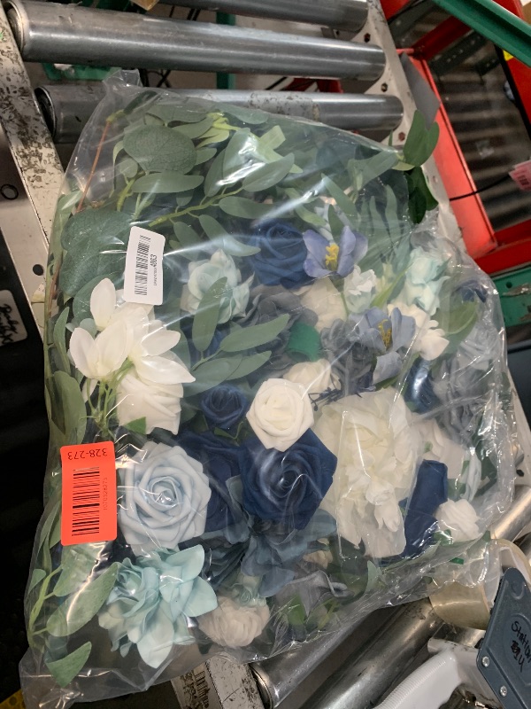 Photo 1 of **SEE NOTES** Ling's Moment Dusty Blue Artificial Wedding Arch Flowers Kit Pack of 4, 2pcs Hanging Flower Arrangement 2pcs Chiffon Drape Ceremony Spring Fake Silk Rose Arbor Backdrop Floral Swag Outdoor Beach Decor