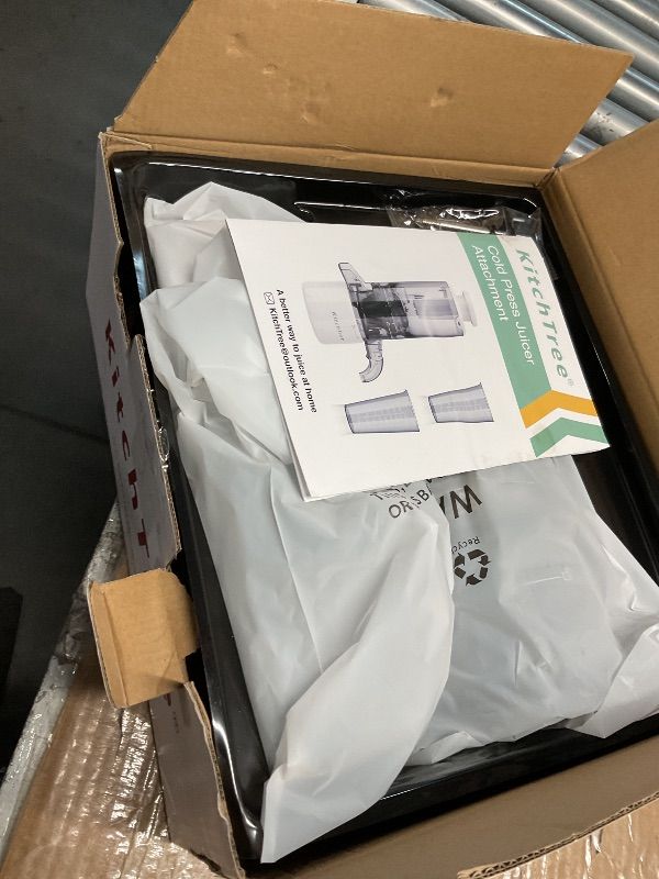 Photo 1 of ***MAY HAVE ISSUES WITH FUNCTIONALITY**

KITCHTREE Masticating Juicer Attachment for KitchenAid Stand Mixer, 4.2" Large Feed Chute Fit Whole Vegetables & Fruits, Slow Cold Press Juicing, Includes 2 * 28oz capacity cups