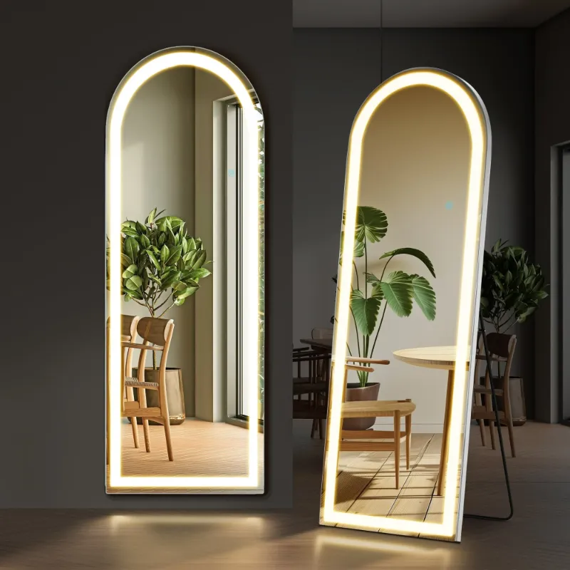 Photo 1 of  Arched Floor Mirror with Lights Wall Mounted Free Standing Leaning for Home, White