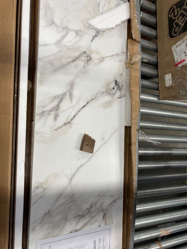 View 4 of **PARTS ONLY***Walker Edison Modern Farmhouse Accent Entryway / Living Room End Table, 52 Inch, Color-Marble and Walnut