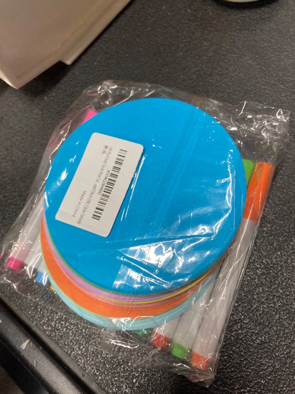 Photo 1 of 100 Pcs 4 Inch Circle Print Cutouts Paper with 12 Pcs Different Ink Marker Pens Assorted Color Die Cuts for DIY Craft Projects Bulletin Board Decor (100, Circle Cutouts)