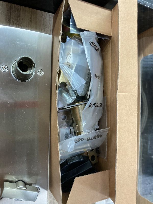 Photo 1 of ***MISSING HANDLES***Baldwin Spyglass Single Cylinder Front Door Handleset Featuring SmartKey Security in Satin Nickel, Prestige Series with a Modern Contemporary Slim Door Handleset and Square Lever***MISSING HANDLES***