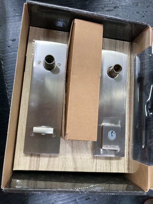 Photo 1 of ***MISSING HANDLES***Baldwin Spyglass Single Cylinder Front Door Handleset Featuring SmartKey Security in Satin Nickel, Prestige Series with a Modern Contemporary Slim Door Handleset and Square Lever***MISSING HANDLES***