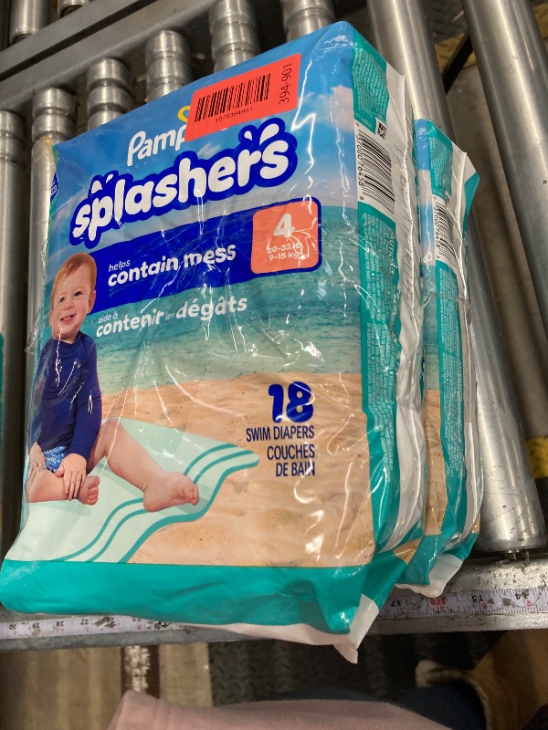 Photo 1 of ***** 2 PACK****** Pampers Swim Diapers - Splashers - Size 4, 18 Count, Gap-Free Disposable Baby Swimming Pants