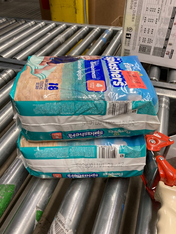 Photo 1 of ***** 2 PACK **** Pampers Swim Diapers - Splashers - Size 4, 18 Count, Gap-Free Disposable Baby Swimming Pants