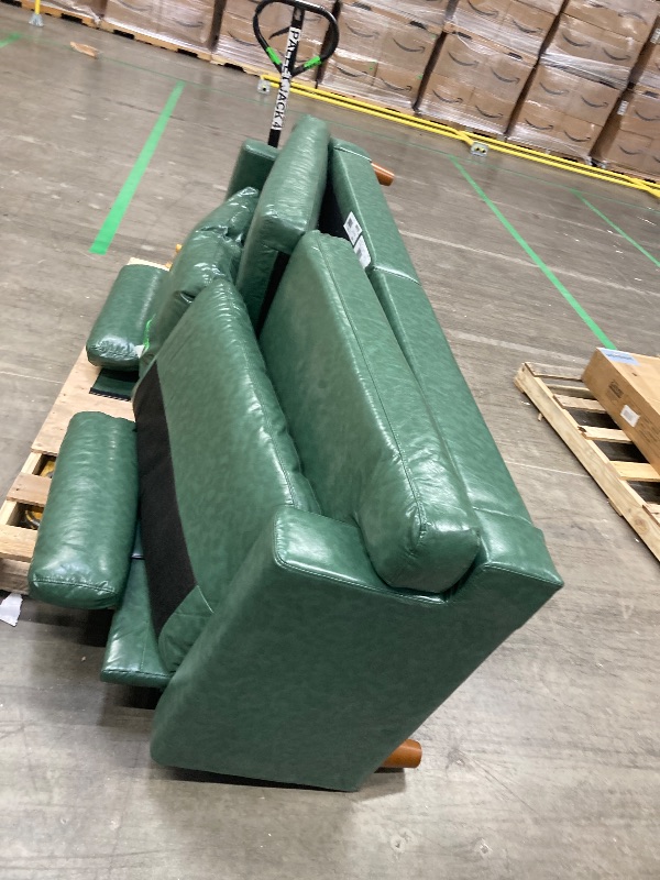 Photo 1 of **Missing legs in the middle****the photo is a reference**GarveeHome 2-Seater Sofa Couch,  in Wide Faux Leather Sofa Couch with Spring Cushion, Modern Sofa with Deep Seats and 2 Removable Back Cushions, for Living Room, Bedroom, Apartment, Office, Green