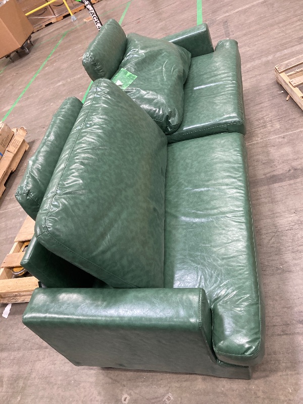 Photo 1 of **Missing legs in the middle****the photo is a reference**GarveeHome 2-Seater Sofa Couch,  in Wide Faux Leather Sofa Couch with Spring Cushion, Modern Sofa with Deep Seats and 2 Removable Back Cushions, for Living Room, Bedroom, Apartment, Office, Green