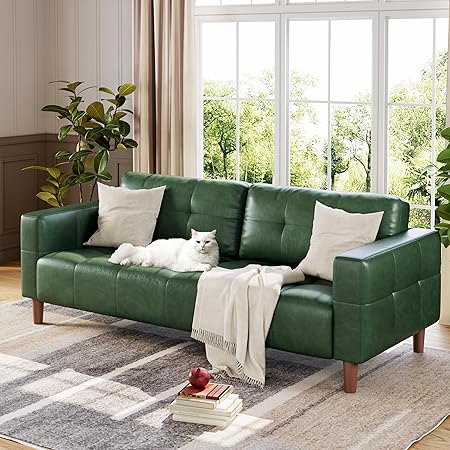Photo 1 of **Missing legs in the middle****the photo is a reference**GarveeHome 2-Seater Sofa Couch,  in Wide Faux Leather Sofa Couch with Spring Cushion, Modern Sofa with Deep Seats and 2 Removable Back Cushions, for Living Room, Bedroom, Apartment, Office, Green