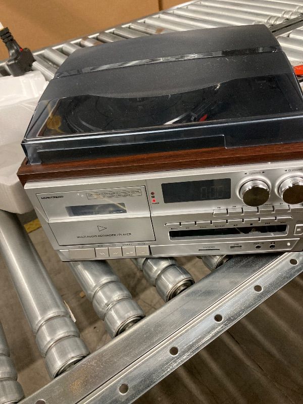 Photo 1 of ***SELLING AS PARTS ONLY -NON-FUNCTIONAL *** Record Player 9 in 1 3 Speed Bluetooth Vintage Turntable CD Cassette Vinyl Player AM/FM Radio USB/SD Playback Aux-in RCA Line-Out (Silver)  ***SOME SCUFFS/SCRATCHES***