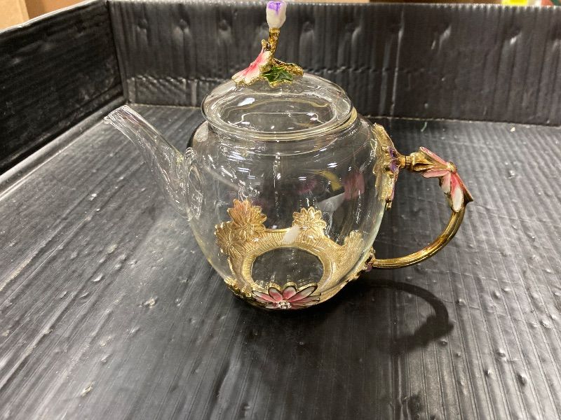 Photo 1 of ***INFUSER IS MISSING***Luka Tech 35OZ Enamel Glass Flower Teapot With Removable Loose Tea Leaf Infuser Tea Maker,Gifts For Women,Mom,Mothers Day,Christmas,Birthday,Valentines Day***INFUSER IS MISSING***
