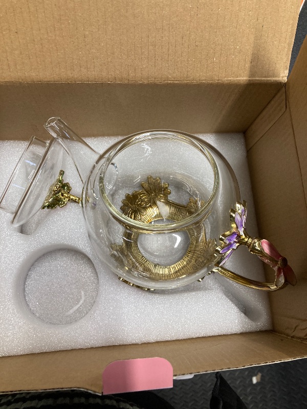 Photo 1 of ***INFUSER IS MISSING***Luka Tech 35OZ Enamel Glass Flower Teapot With Removable Loose Tea Leaf Infuser Tea Maker,Gifts For Women,Mom,Mothers Day,Christmas,Birthday,Valentines Day***INFUSER IS MISSING***