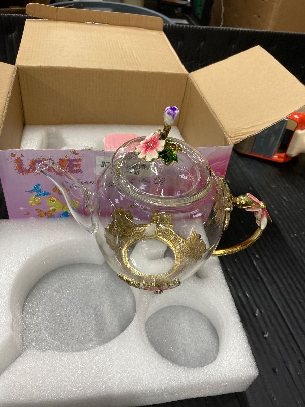 Photo 1 of ***INFUSER IS MISSING***Luka Tech 35OZ Enamel Glass Flower Teapot With Removable Loose Tea Leaf Infuser Tea Maker,Gifts For Women,Mom,Mothers Day,Christmas,Birthday,Valentines Day***INFUSER IS MISSING***